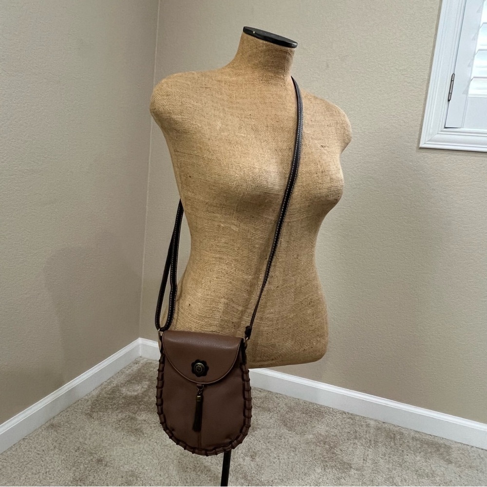 Chala Charming Faux Leather Pouch Tassel Crossbody Cell Phone Bag Brown,